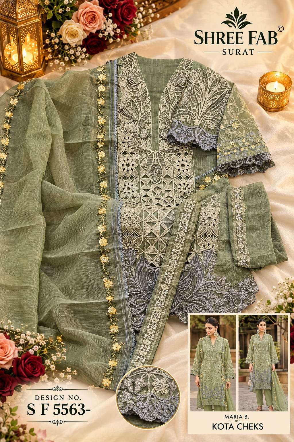 SHREE FABS SF 5563 COLOR KOTA CHECKS HAND KHAT & CUT WORK PAKISTANI DRESS RESELLER
